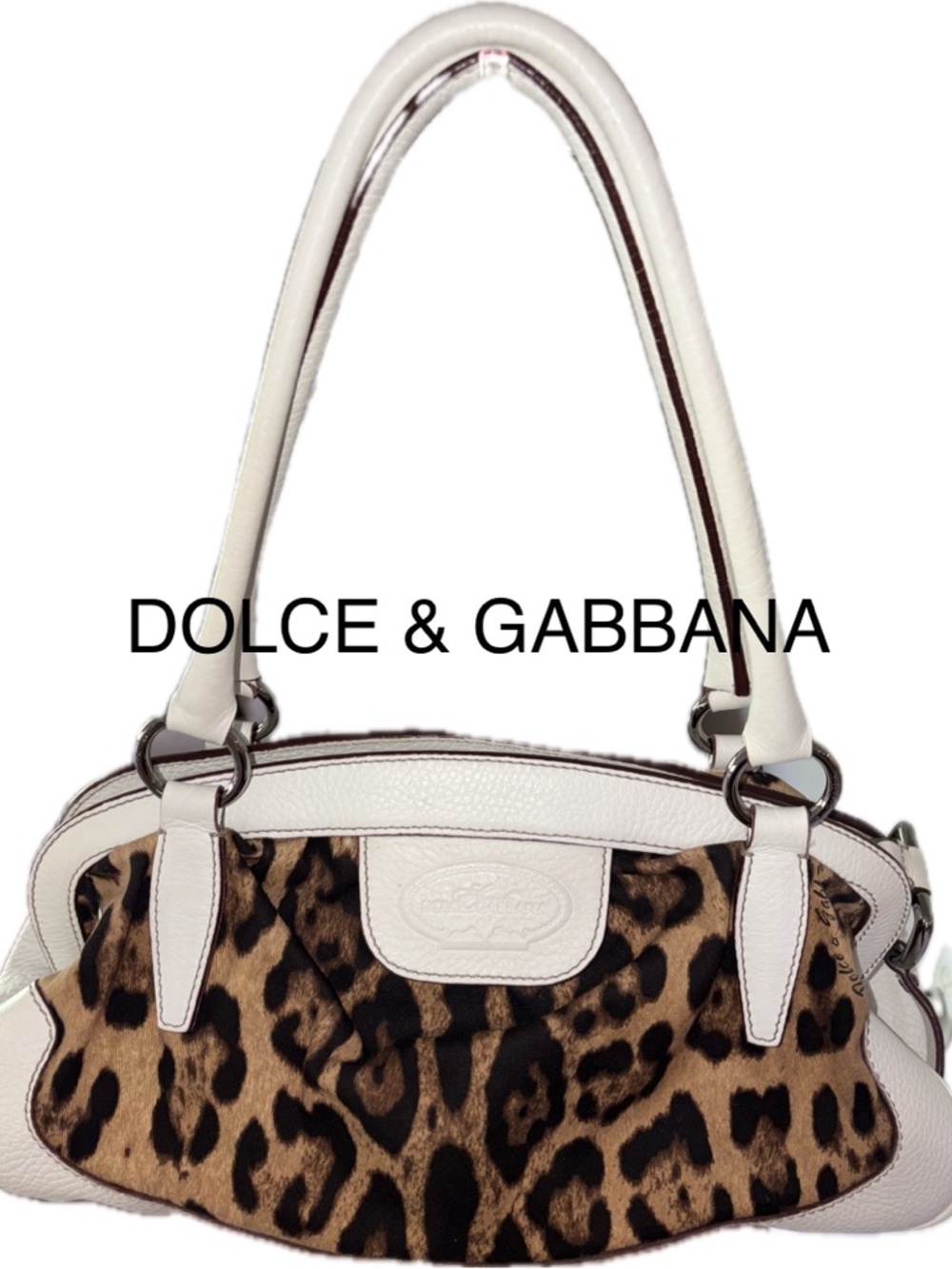 Dolce & Gabbana White Leather Shoulder Bag with Leopard Print